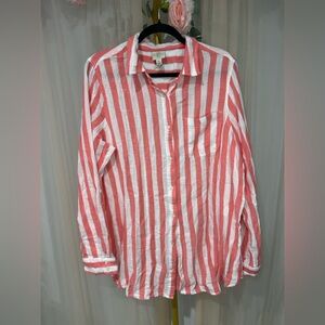 St. John’s Bay Coral White Striped Tunic Shirt XL Tall Cotton NWT